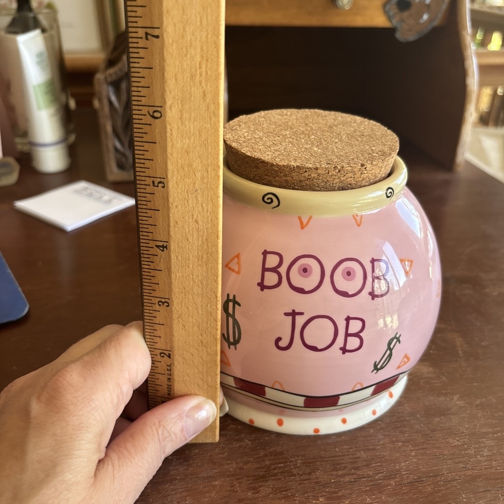 Ceramic "Boob Job Fund" Coin Savings Bank w/Cork Stopper Pink
